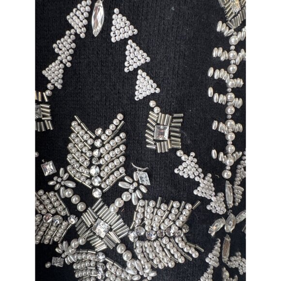 Vtg Marisa Christina Black Silver Beaded Sweater Lamb's Wool Angora Rabbit Hair - Picture 3 of 9